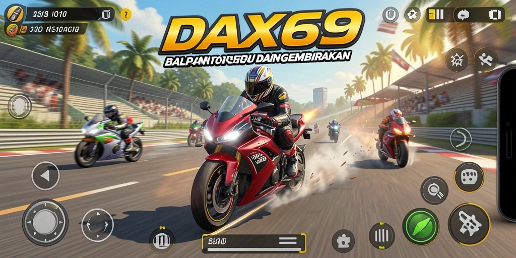 Screenshot DAX69 menampilkan momen balapan motor yang mendebarkan.