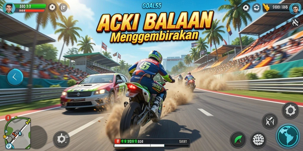Tampilan menarik dari gameplay balapan berkecepatan tinggi GOAL55.