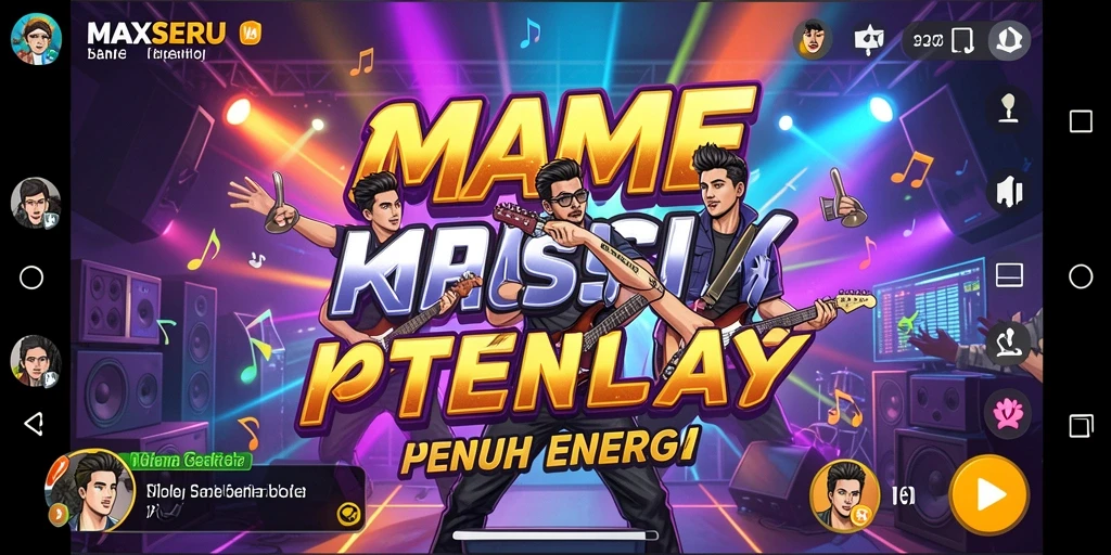 Tampilan gameplay MAXSERU dengan berbagai opsi musik yang menarik.