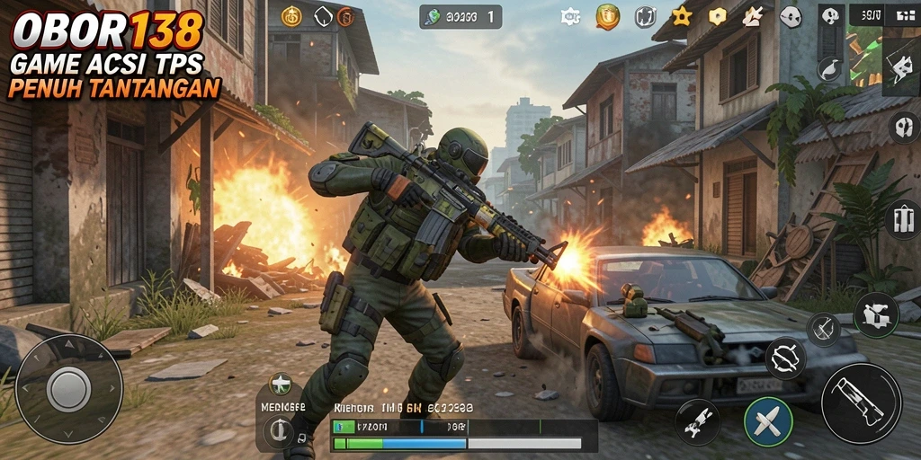 Screenshot menunjukkan aksi mendebarkan dalam gameplay TPS OBOR138.