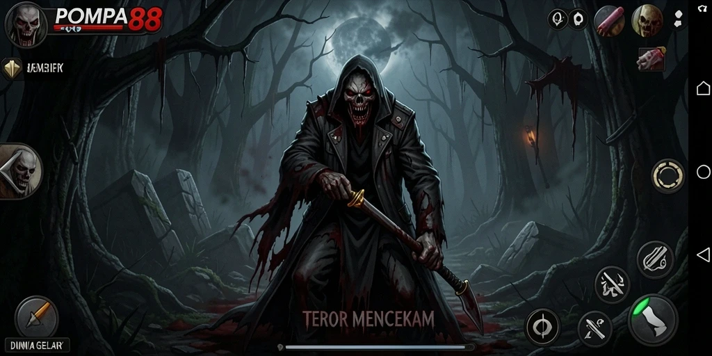 Tangkapan layar gameplay POMPA88 menampilkan suasana Horror yang mencekam.