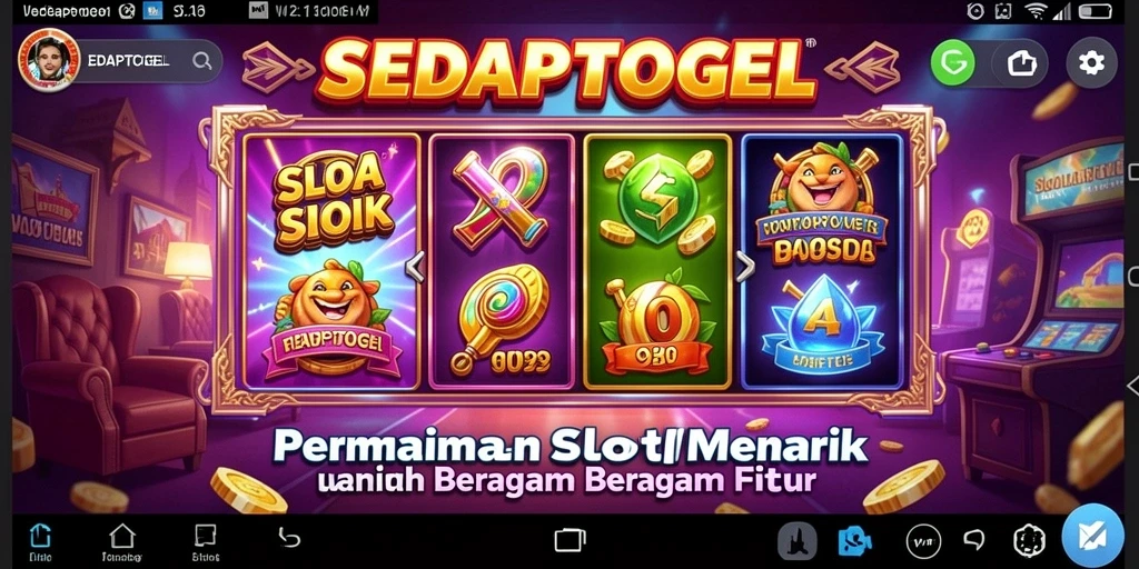 Tampilan gameplay SEDAPTOGEL yang memukau dengan gulungan berputar.