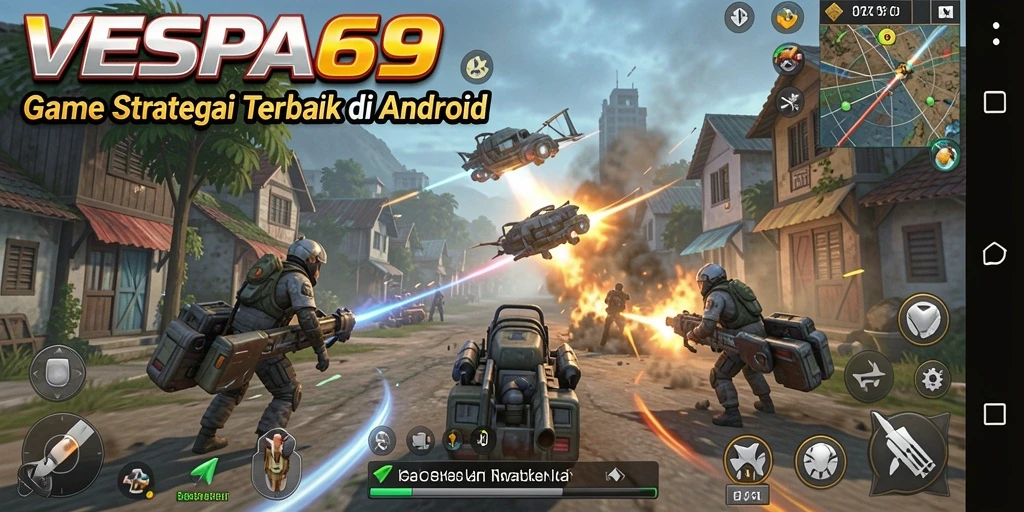 Screenshot gameplay VESPA69 yang menampilkan aksi pertempuran strategis.